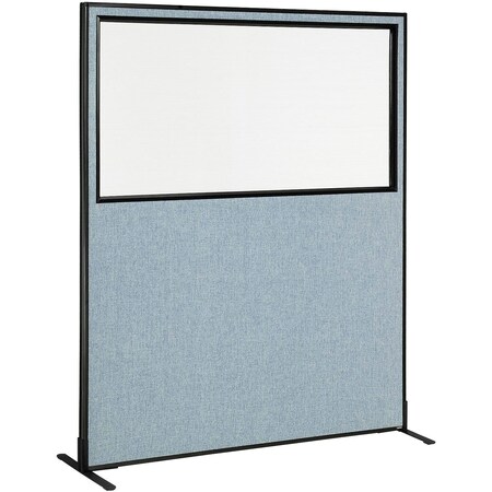 Interion By Global Industrial Interion Freestanding Office Partition Panel with Partial Window, 60-1/4inW x 72inH, Blue 694681WFBL